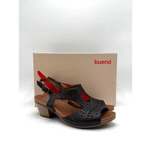 Bueno Black Perforated Slingback Sandal with Tan Brown Sole